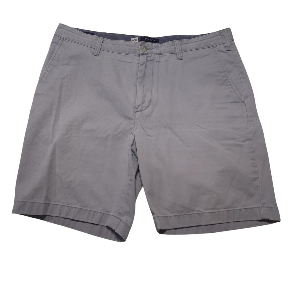 Nautica Deck Shorts Mens 35 Gray Chino Cotton Classic Fit 10 Inseam